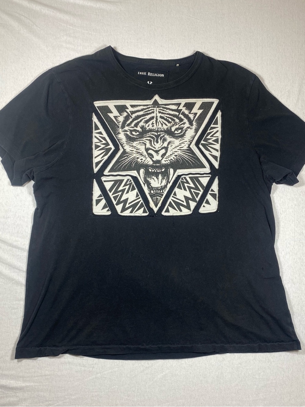 True Religion Tiger Graphic Appliqué Tee XXXL 3XL Black Men’s Geometric